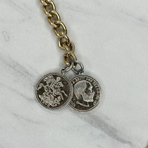Lightweight Coin Charm Gold Tone Metal Chain Link Belt ✨ - Picture 2 of 12